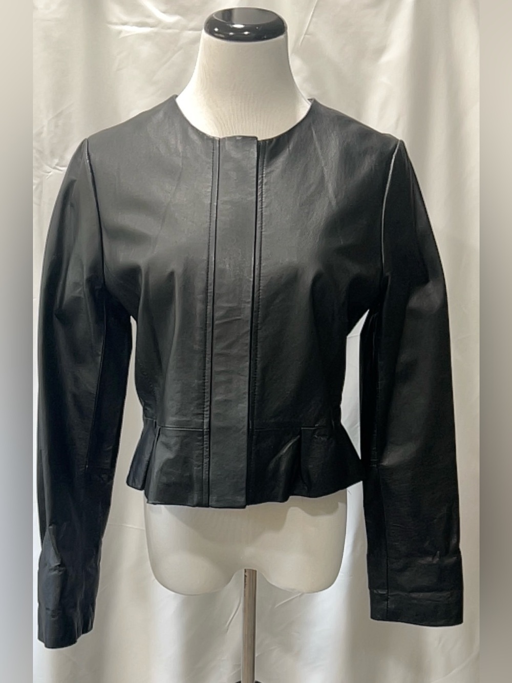 BB Dakota Black 100% Leather Peplum Zip Jacket Size L Real Leather Designer